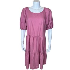 ModCloth x Princess Highway Tiered Babydoll Dress 12 Pink Linen Blend